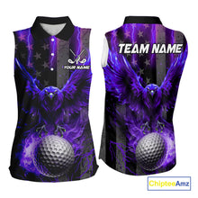 Load image into Gallery viewer, Black American flag Sleeveless polo shirt Custom purple lightning thunder Eagle patriotic Golf top NQS11094