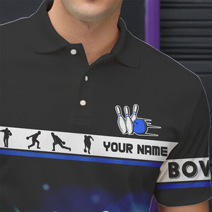 Black and Blue Bowling Polo, Quarter Zip shirts For Men custom bowling team jersey, Gift for Bowlers NQS9415