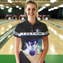 Load image into Gallery viewer, Black and Blue Bowling Polo, Quarter Zip shirts For Women custom bowling team jersey, Gift for Bowlers NQS9415