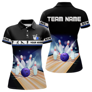 Black and Blue Bowling Polo, Quarter Zip shirts For Women custom bowling team jersey, Gift for Bowlers NQS9415