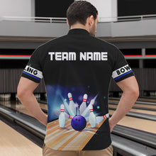 Load image into Gallery viewer, Black and Blue Bowling Polo, Quarter Zip shirts For Men custom bowling team jersey, Gift for Bowlers NQS9415