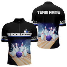 Load image into Gallery viewer, Black and Blue Bowling Polo, Quarter Zip shirts For Men custom bowling team jersey, Gift for Bowlers NQS9415