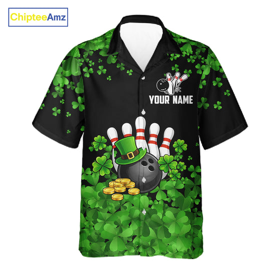 Custom Green clover pattern Hawaiian Bowling shirts, St Patrick's Day bowling apparel, bowling gifts NQS11512