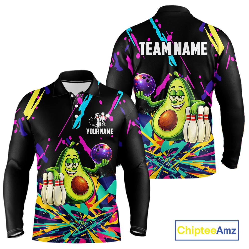 Colorful bowling jerseys funny avocado Bowling Shirts for Men Custom Bowling Team shirts for bowlers NQS11520