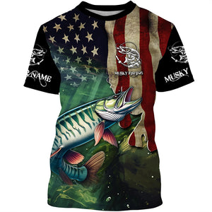 Musky Fishing American Flag Patriotic Customize fishing jerseys, personalized fishing gifts NQS481