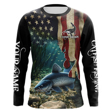 Load image into Gallery viewer, Catfish Fishing American Flag Patriotic Custom Long sleeve fishing shirt, personalized fishing gift NQS484