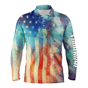 Mens golf polo shirts American flag Fourth of july custom patriotic golf shirt for mens NQS5792