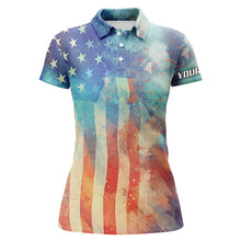 Load image into Gallery viewer, Womens golf polo shirt American flag Fourth of july custom patriotic golf shirt for ladies NQS5792