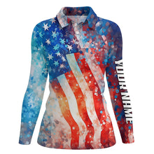 Load image into Gallery viewer, Womens golf polo shirt American flag custom Fourth of july patriotic ladies golf tops NQS5793