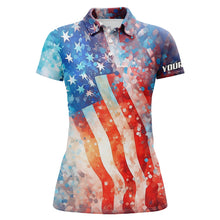 Load image into Gallery viewer, Womens golf polo shirt American flag custom Fourth of july patriotic ladies golf tops NQS5793