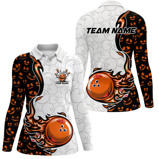 Halloween pattern Womens bowling Polo, Quarter zip shirts custom Team bowling jerseys bowling outfits NQS8090