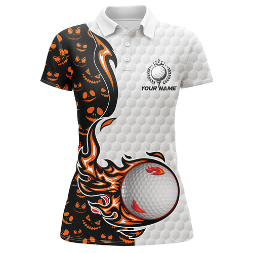Halloween pattern orange golf ball Womens polo shirts custom halloween golf shirts, gifts for golfer NQS8091