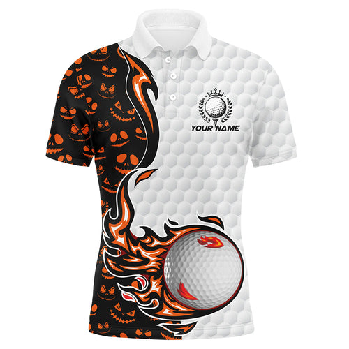 Halloween pattern orange golf ball Men golf polo shirts custom halloween golf shirts, gifts for golfer NQS8091