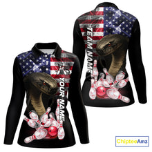 Load image into Gallery viewer, Smoke American Flag Cobra Snake Bowling Shirts For Women Custom patriotic Team Bowling jerseys NQS10286