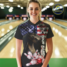 Load image into Gallery viewer, Smoke American Flag Cobra Snake Bowling Shirts For Women Custom patriotic Team Bowling jerseys NQS10286