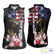 Load image into Gallery viewer, Smoke American Flag Cobra Snake Bowling Sleeveless Polo shirt Custom patriotic Team Bowling jerseys NQS10286