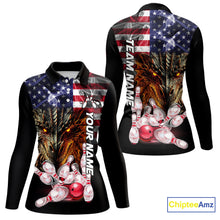 Load image into Gallery viewer, American Flag Dragon Bowling Polo, Quarter Zip Shirts for Women Custom patriotic Team Bowling jerseys NQS10288