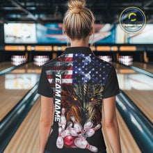 Load image into Gallery viewer, American Flag Dragon Bowling Polo, Quarter Zip Shirts for Women Custom patriotic Team Bowling jerseys NQS10288