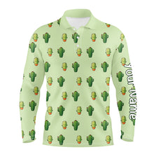 Load image into Gallery viewer, Personalized Green Cactus In Pot pattern mens golf polo shirts custom cactus golf shirt, golfer gifts NQS8322