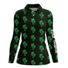 Load image into Gallery viewer, Personalized Green neon Cactus pattern Women golf polo shirts custom cactus golf shirt, golfer gifts NQS8324