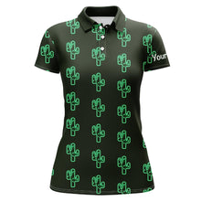 Load image into Gallery viewer, Personalized Green neon Cactus pattern Women golf polo shirts custom cactus golf shirt, golfer gifts NQS8324