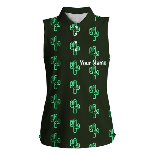 Personalized Green neon Cactus pattern Women sleeveless polo shirt custom cactus golf shirt NQS8324