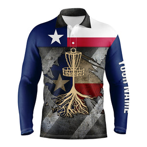 Mens disc golf polo shirt custom name Texas flag disc golf basket, disc golf gifts for men NQS8512