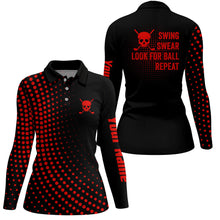 Load image into Gallery viewer, Womens golf polo shirts custom swing swear look for ball repeat dot pattern skull golf shirt | Red NQS8514