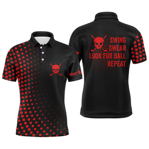 Funny Men golf polo shirts custom swing swear look for ball repeat dot pattern skull golf shirt | Red NQS8514