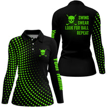 Load image into Gallery viewer, Womens golf polo shirts custom swing swear look for ball repeat dot pattern skull golf shirt | Green NQS8515