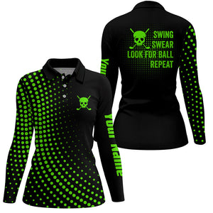 Womens golf polo shirts custom swing swear look for ball repeat dot pattern skull golf shirt | Green NQS8515