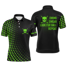 Load image into Gallery viewer, Funny Men golf polo shirt custom swing swear look for ball repeat dot pattern skull golf shirt | Green NQS8515