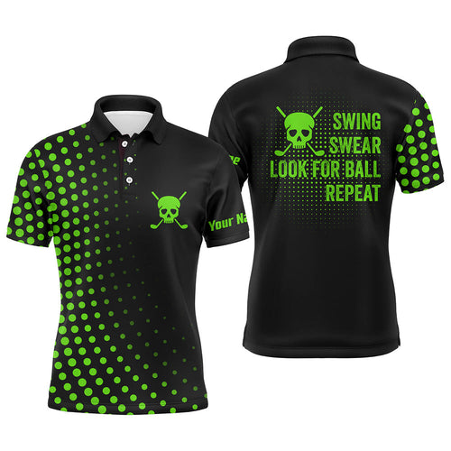 Funny Men golf polo shirt custom swing swear look for ball repeat dot pattern skull golf shirt | Green NQS8515