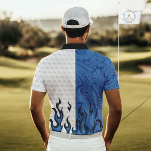 White and Blue Camo Flame Mens Golf Polo Shirt Custom golf attire for men, personalized golf gifts NQS10709