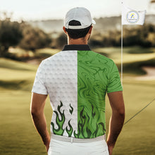 Load image into Gallery viewer, White and Green Camo Flame Mens Golf Polo Shirt Custom golf attire for men, personalized golf gifts NQS10710