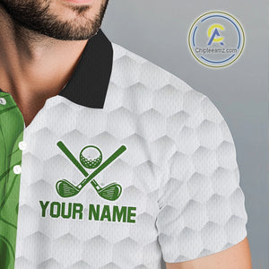 White and Green Camo Flame Mens Golf Polo Shirt Custom golf attire for men, personalized golf gifts NQS10710