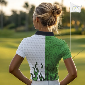 White and Green Camo Flame Women Golf Polo Shirt Custom golf attire for ladies personalized golf gift NQS10710