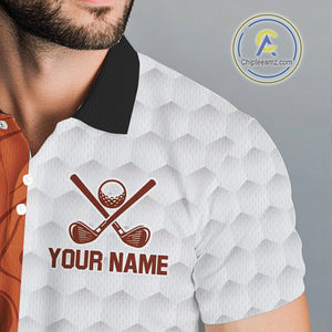 White and Orange Camo Flame Mens Golf Polo Shirt Custom golf attire for men, personalized golf gifts NQS10711
