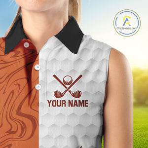 White and Orange Camo Flame Women Sleeveless Golf Polo Shirt Custom golf attire for ladies golf gift NQS10711