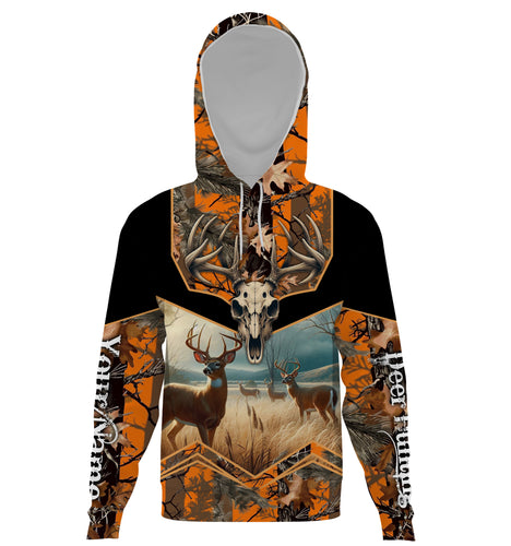 Deer Hunting Camo Custom Name 3D All over print Hoodie Orange Black - NQS64