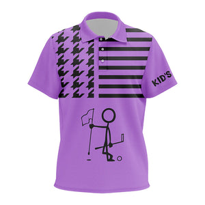 Funny Black and purple Icon Golfer Kid golf polo shirts Custom golf tops for children NQS8757