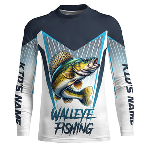 Personalized Walleye fishing Tournament Long Sleeve Fishing Shirts, Walleye Fishing Jersey | Blue NQS9225