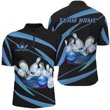 Load image into Gallery viewer, Personalized Black And Blue Bowling Shirts For Men, Custom Team Bowling League Jerseys NQS9229