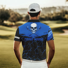 Load image into Gallery viewer, Black and Blue Skull Golf Custom Men golf polo shirts, personalized golf tournament jerseys for team NQS9584