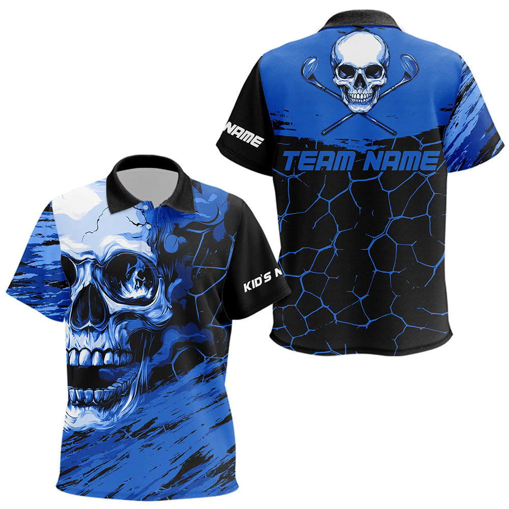 Black and Blue Skull Golf Custom Kid golf polo shirt, personalized golf polos for team NQS9584