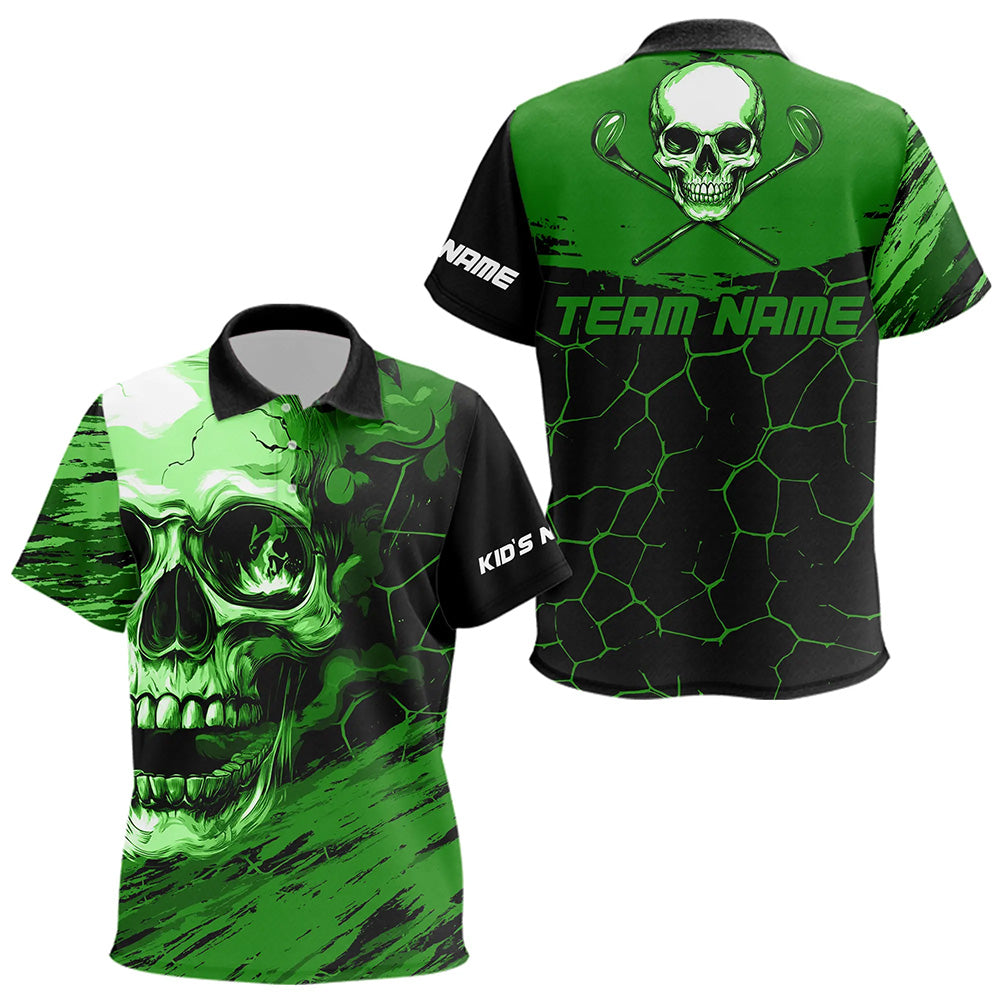 Black and Green Skull Golf Custom Kid golf polo shirt, personalized golf polos for team NQS9585