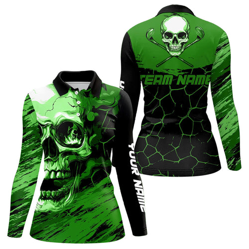 Black and Green Skull Golf Custom Women golf polo shirts, personalized golf tournament jersey for team NQS9585