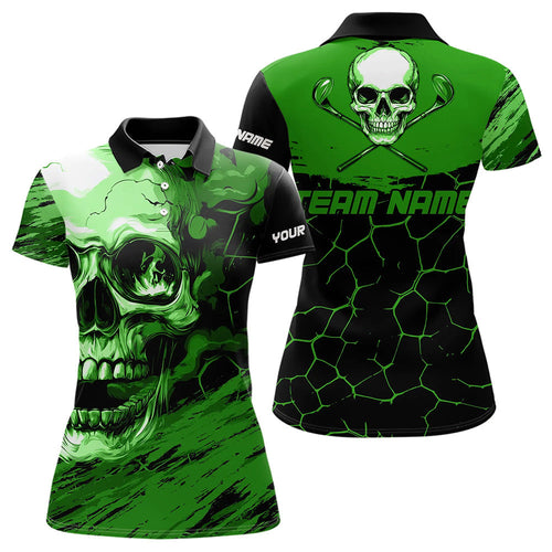 Black and Green Skull Golf Custom Women golf polo shirts, personalized golf tournament jersey for team NQS9585