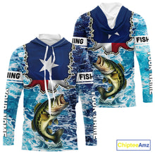 Load image into Gallery viewer, Texas Bass Fishing blue ocean camo custom Largemouth Bass long sleeves performance fishing shirts NQS9999