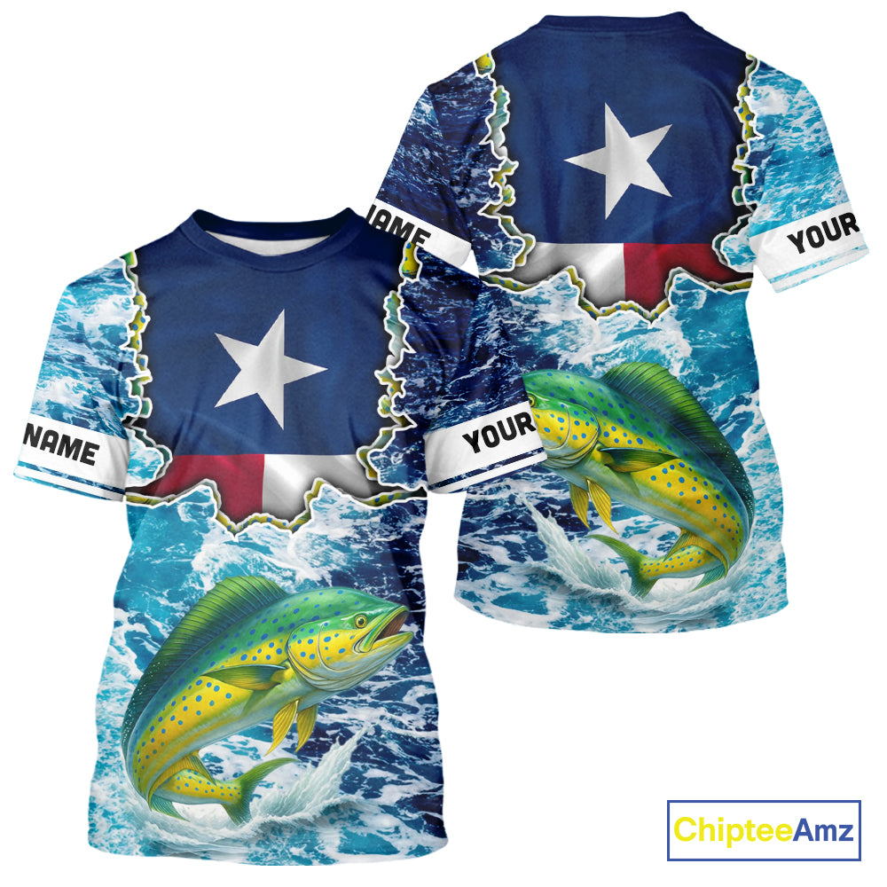 Texas Mahi Mahi Fishing blue ocean camo custom Mahi Mahi long sleeves performance fishing shirts NQS10000